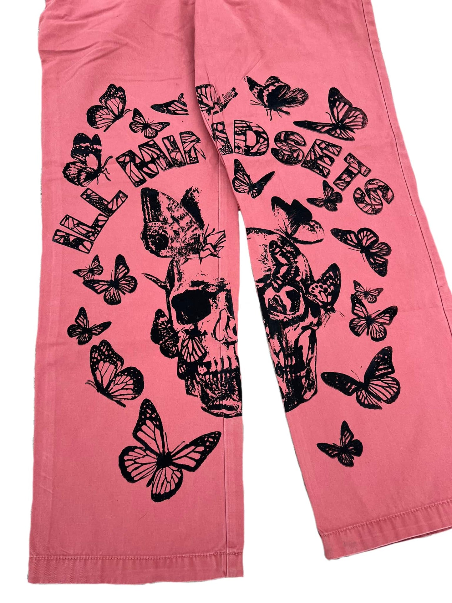 Split Leg Butterflies Print Pants – Salmon