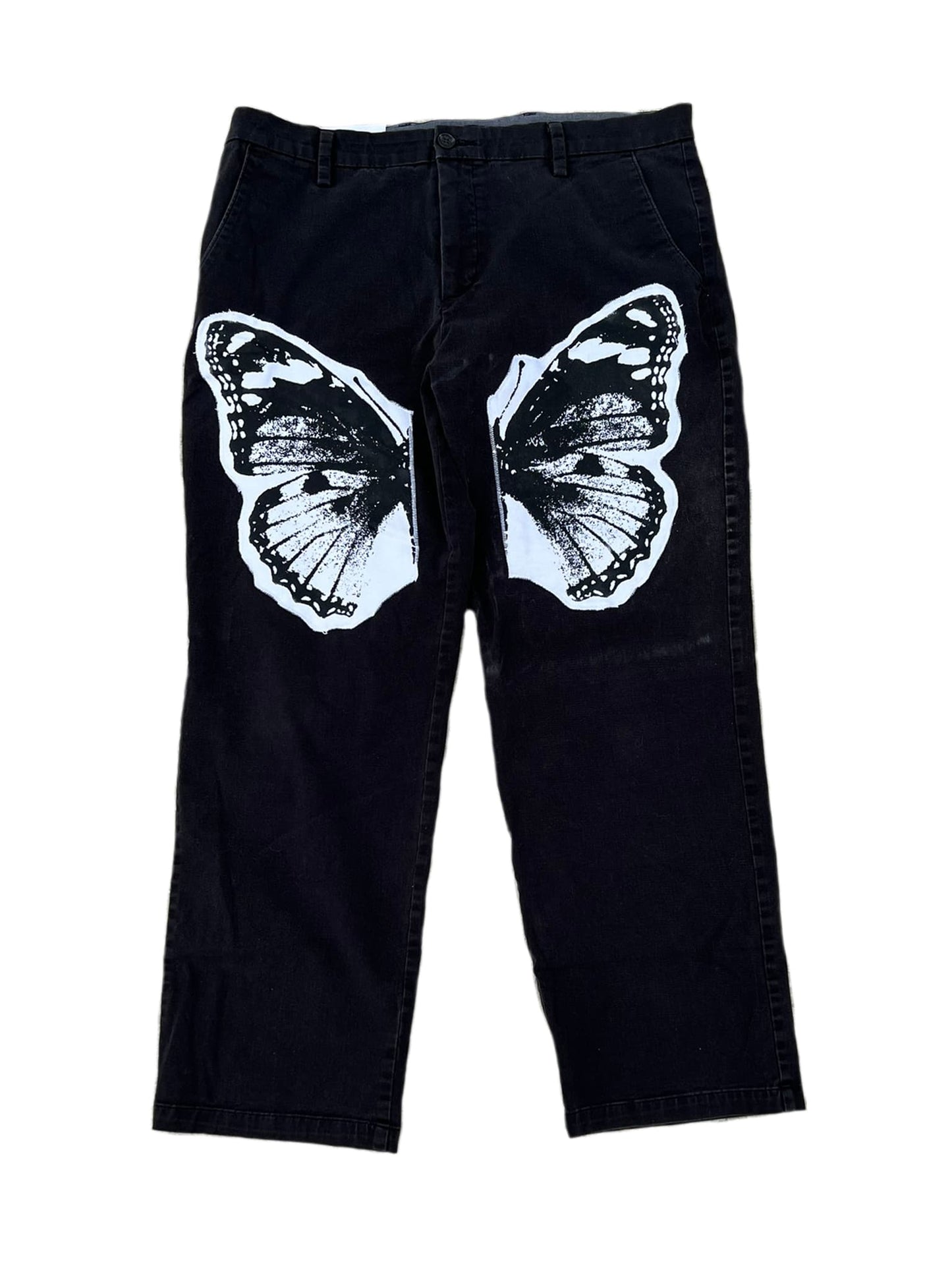 Split Leg Wings Patchwork Pants – Black