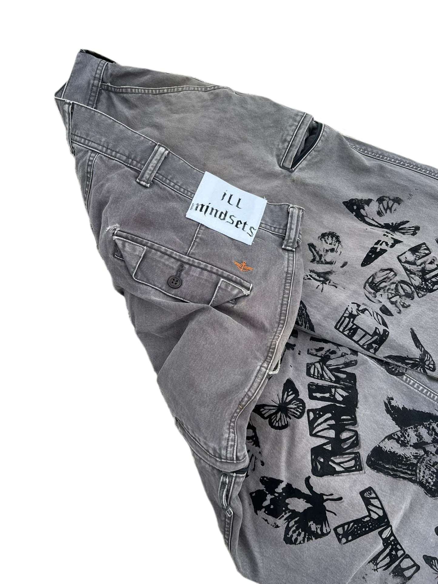 Split Leg Butterflies Print Pants – Faded Grey