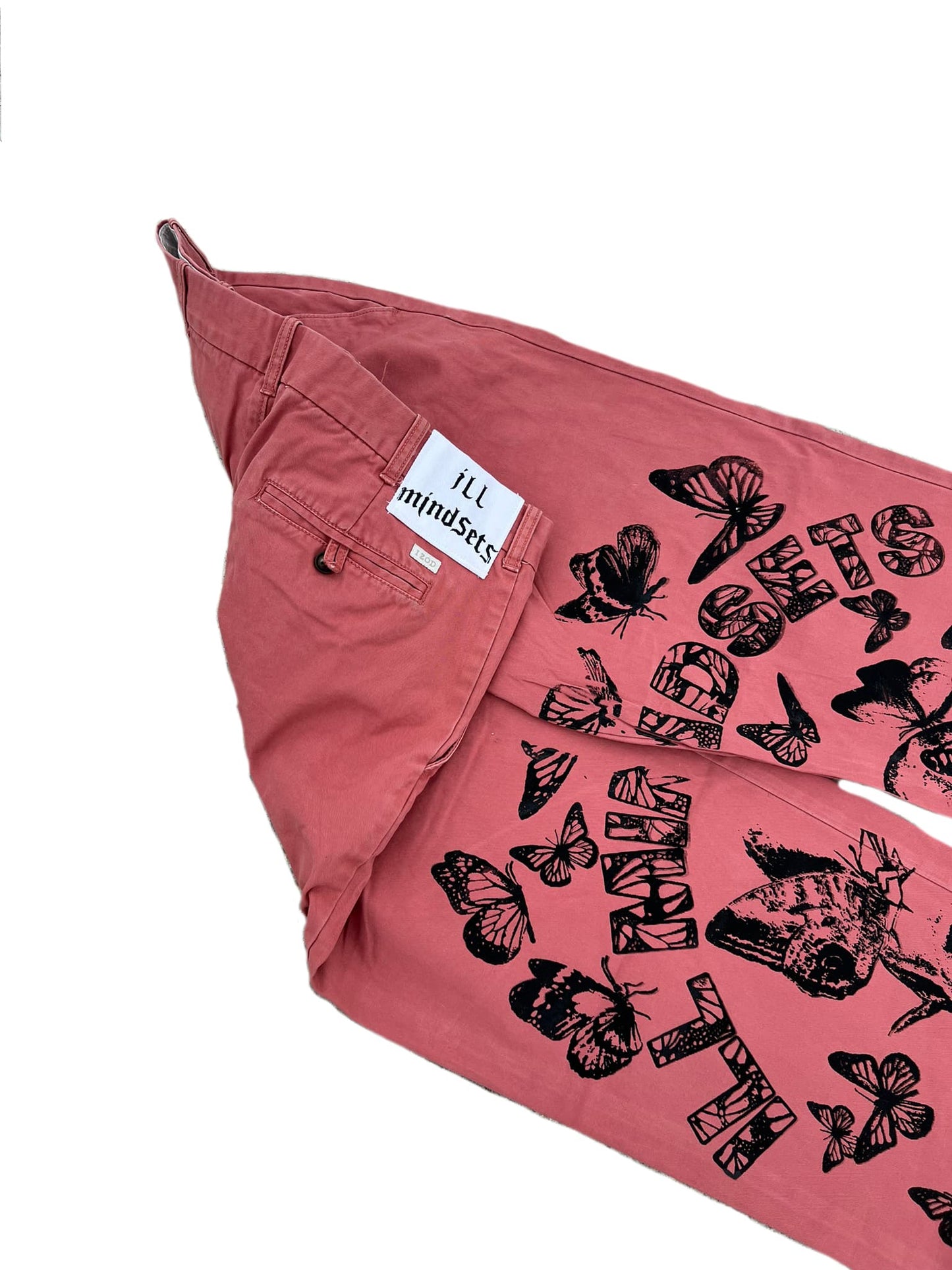Split Leg Butterflies Print Pants – Salmon